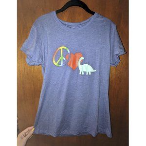 Peace Love & Dinosaurs soft blue t shirt
